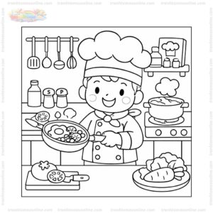 Tranh tô màu đầu bếp cầm chảo Tranh tô màu đầu bếp cầm chảo