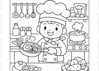 Tranh tô màu đầu bếp cầm chảo
