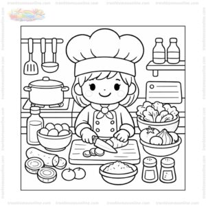 Tranh tô màu đầu bếp cắt nguyên liệu Tranh tô màu đầu bếp cắt nguyên liệu