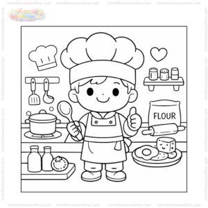 Tranh tô màu đầu bếp đội mũ cao Tranh tô màu đầu bếp đội mũ cao
