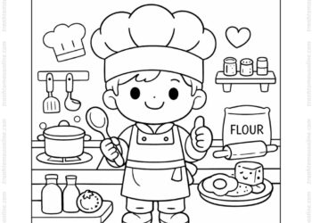 Tranh tô màu đầu bếp đội mũ cao