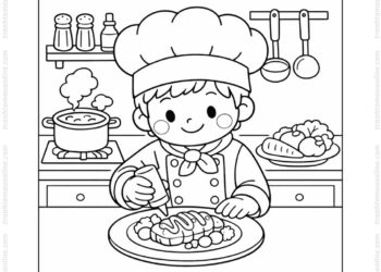 Tranh tô màu đầu bếp trang trí món ăn