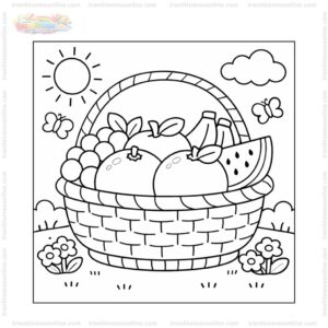 Tranh tô màu giỏ trái cây có quả cam