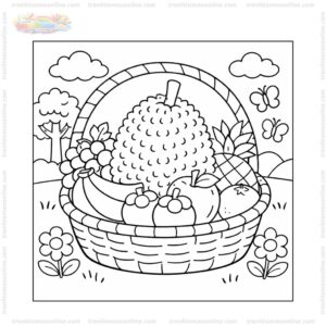 Tranh tô màu giỏ trái cây có quả mít