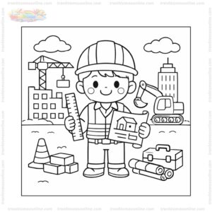 Tranh tô màu kỹ sư xây dựng cầm thước đo