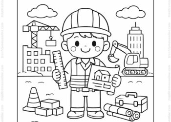 Tranh tô màu kỹ sư xây dựng cầm thước đo