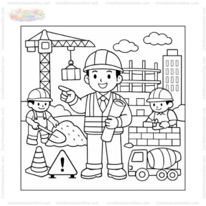 Tranh tô màu kỹ sư xây dựng chỉ đạo công nhân