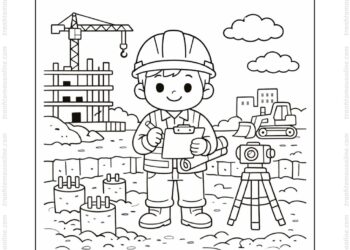 Tranh tô màu kỹ sư xây dựng khảo sát nền móng