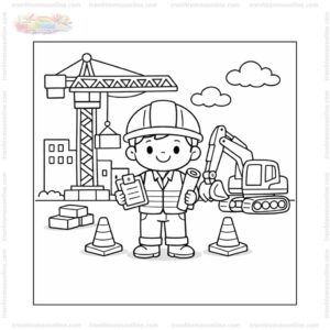 Tranh tô màu kỹ sư xây dựng và cần cẩu