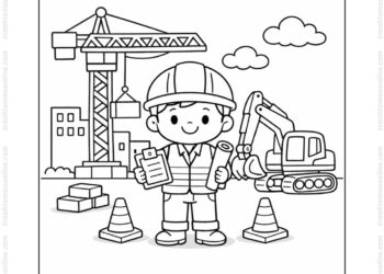 Tranh tô màu kỹ sư xây dựng và cần cẩu