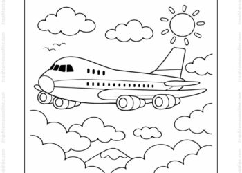 Tranh tô màu máy bay Boeing 747 bay trên bầu trời