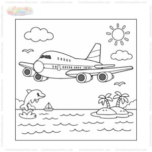 Tranh tô màu máy bay Boeing 747 bay trên đại dương