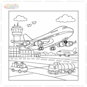 Tranh tô màu máy bay Boeing 747 cất cánh