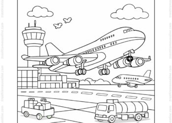 Tranh tô màu máy bay Boeing 747 cất cánh