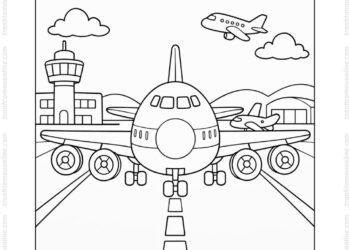 Tranh tô màu máy bay Boeing 747 trên đường băng