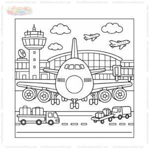 Tranh tô màu máy bay Boeing 747 tại sân bay