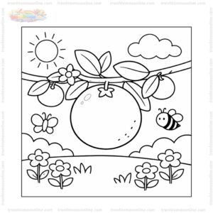 Tranh tô màu quả cam trên cành