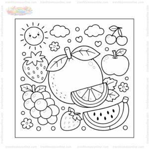 Tranh tô màu quả cam và các loại trái cây