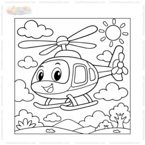 Tranh tô màu máy bay trực thăng bay giữa bầu trời