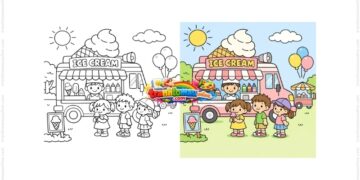 tranh tô màu xe bán kem