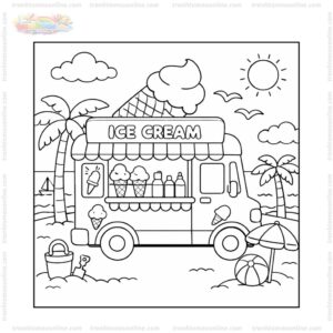 Tranh tô màu xe bán kem bên bãi biển Tranh tô màu xe bán kem bên bãi biển