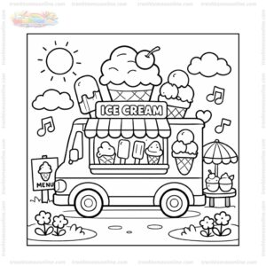 Tranh tô màu xe bán kem chở nhiều cây kem Tranh tô màu xe bán kem chở nhiều cây kem