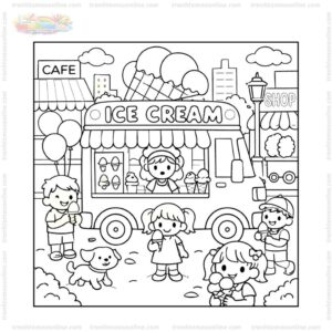Tranh tô màu xe bán kem trên phố Tranh tô màu xe bán kem trên phố