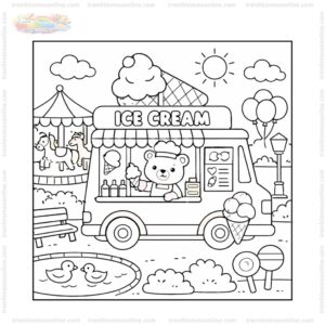 Tranh tô màu xe bán kem trong công viên Tranh tô màu xe bán kem trong công viên