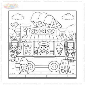 Tranh tô màu xe bán kem trước cổng trường Tranh tô màu xe bán kem trước cổng trường