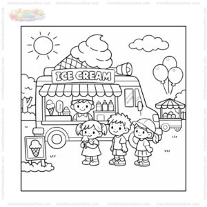 Tranh tô màu xe bán kem và các bạn nhỏ Tranh tô màu xe bán kem và các bạn nhỏ