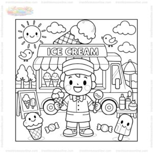 Tranh tô màu xe bán kem và chú bán kem Tranh tô màu xe bán kem và chú bán kem