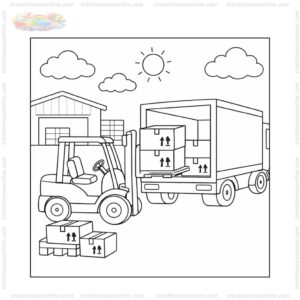 Tranh tô màu xe nâng xếp hàng lên xe tải