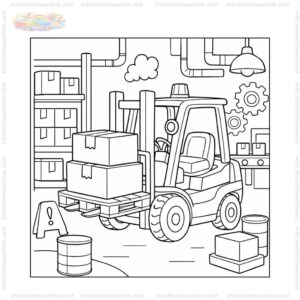 Tranh tô màu xe nâng trong nhà máy