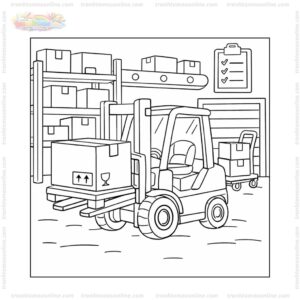 Tranh tô màu xe nâng tại nhà kho