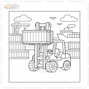 Tranh tô màu xe nâng tại bãi container