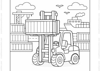 Tranh tô màu xe nâng tại bãi container