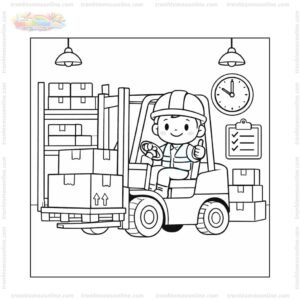 Tranh tô màu xe nâng và người công nhân