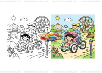 tranh tô màu xe xích lô