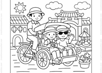 Tranh tô màu xe xích lô chở khách