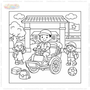 Tranh tô màu xe xích lô trước cổng trường Tranh tô màu xe xích lô trước cổng trường