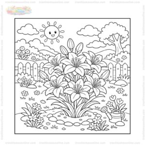 Tranh tô màu vườn hoa ly và mặt trời